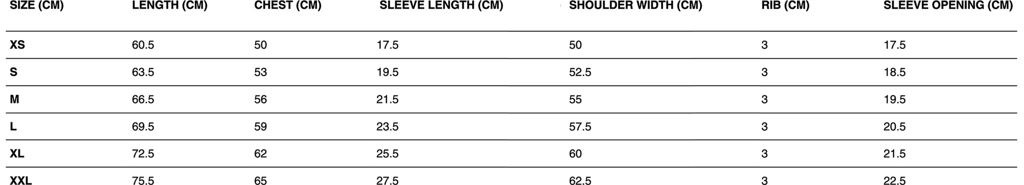 SIZE CHART